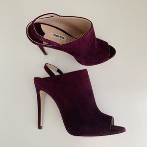 NEW Women's MIU MIU Plum Suede Slingback Sandals in Size 38